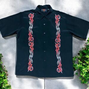 DF Clothing Vintage Y2K Rave Party Tribal Print Black Red Button Down Shirt XL